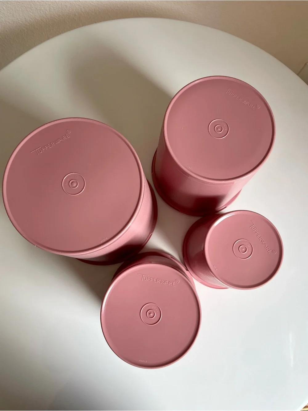 Vintage 80s Tupperware Servalier Canister Set of 4, Dusty Rose